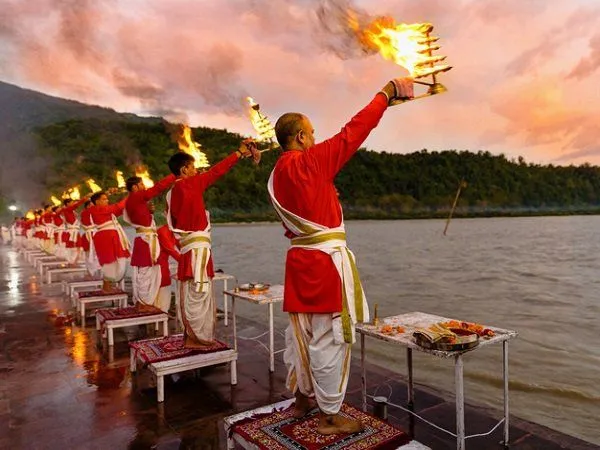 Ganga Aarti being performed on bank of river Ganga